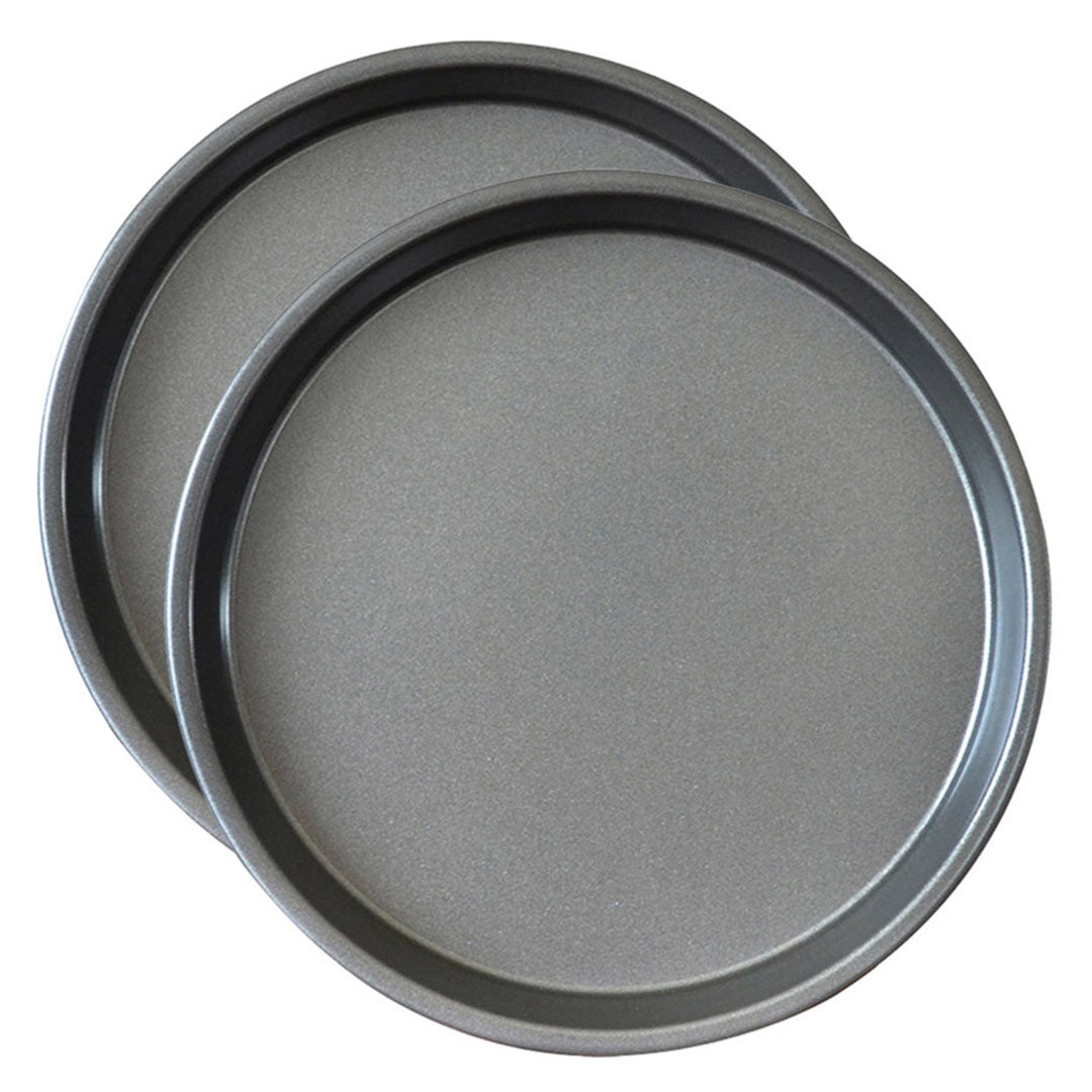 NNEAGS 2X 8-inch Round Black Steel Non-stick Pizza Tray Oven Baking Plate Pan